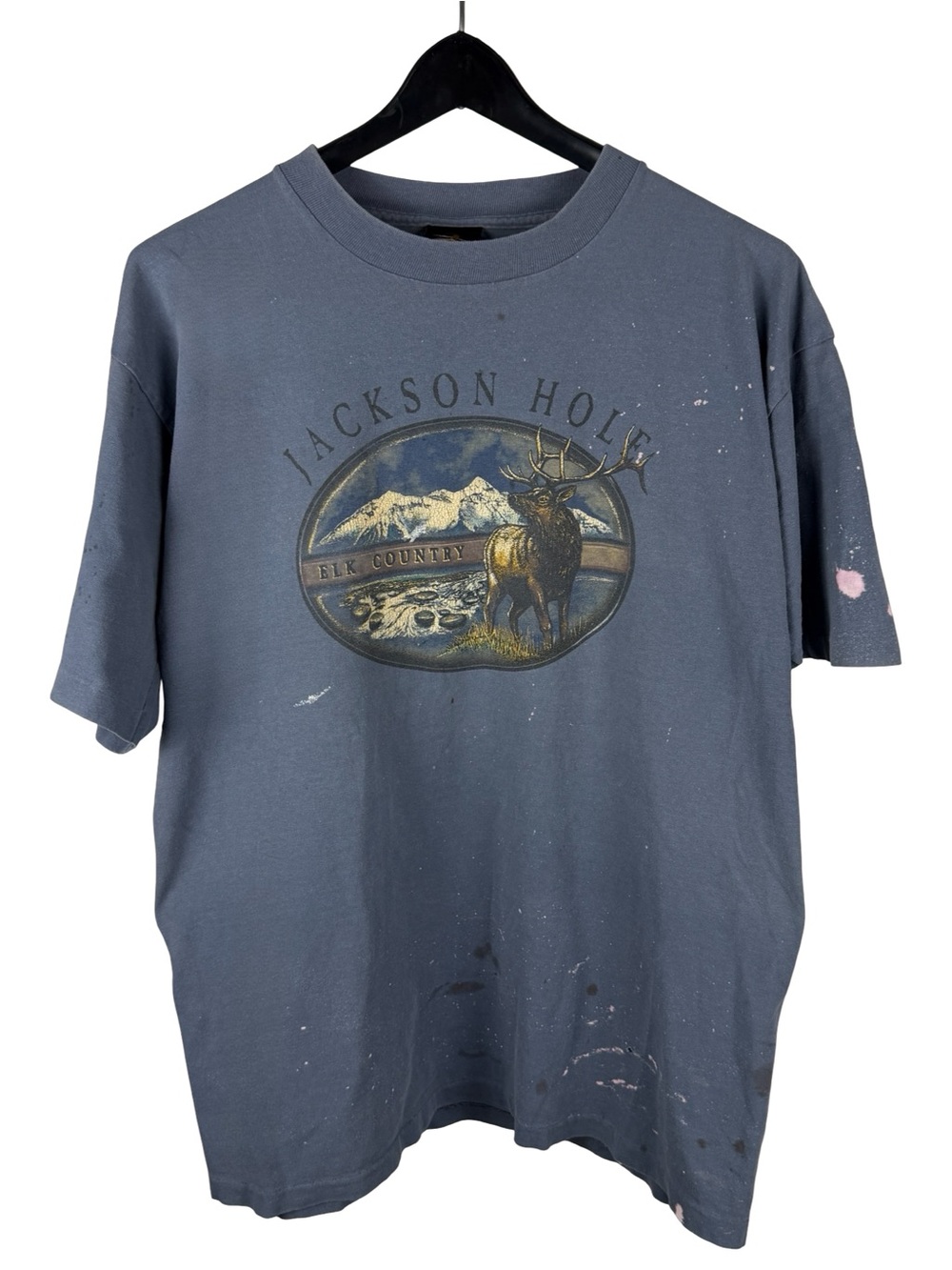Vintage 90s Prairie Mountain Jackson Hole Paint Splatter Elk Shirt Size L